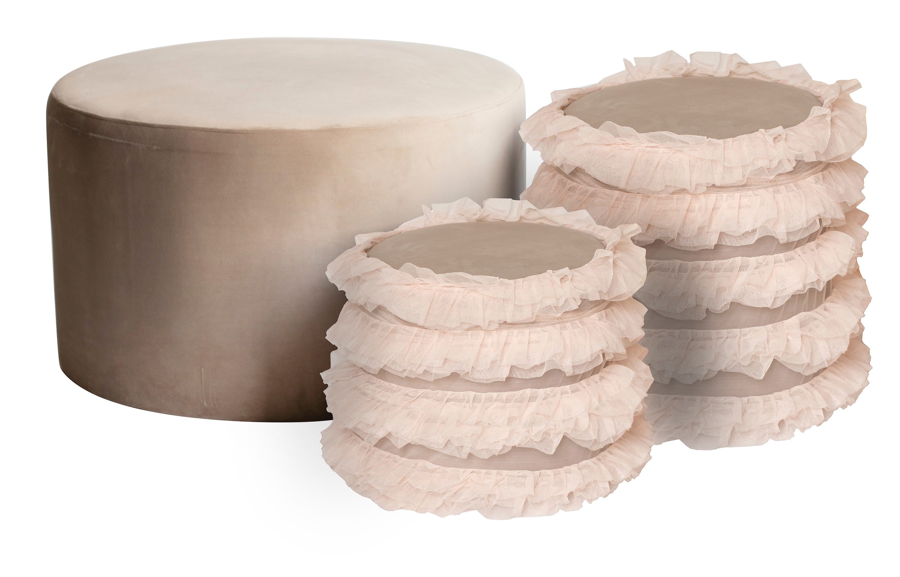 Round RUFFLES pouf – set of 3,  #815