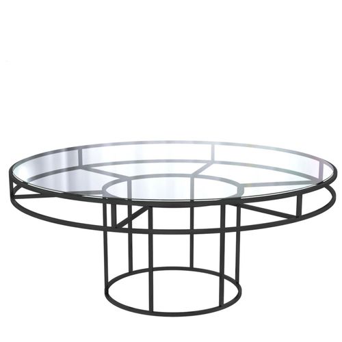 Black round CORNELL table with clear glasstop