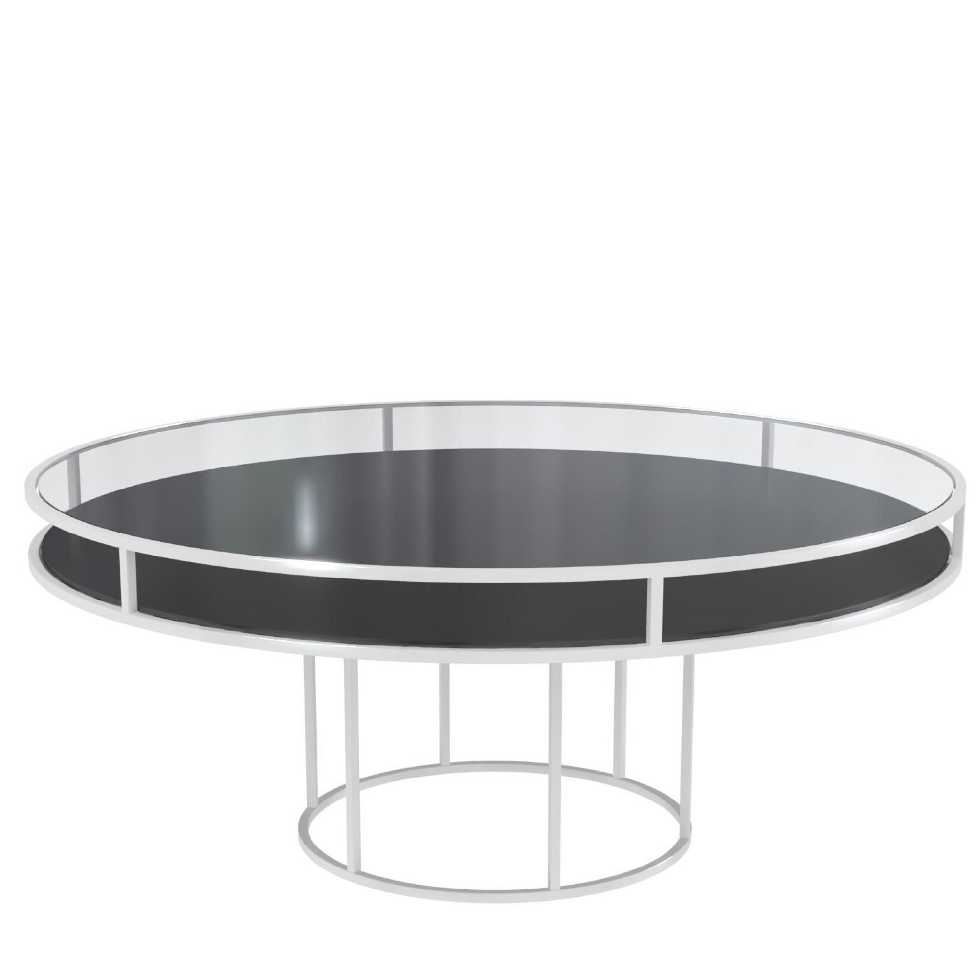 White round CORNELL table with black plastic shelve and clear glass top 