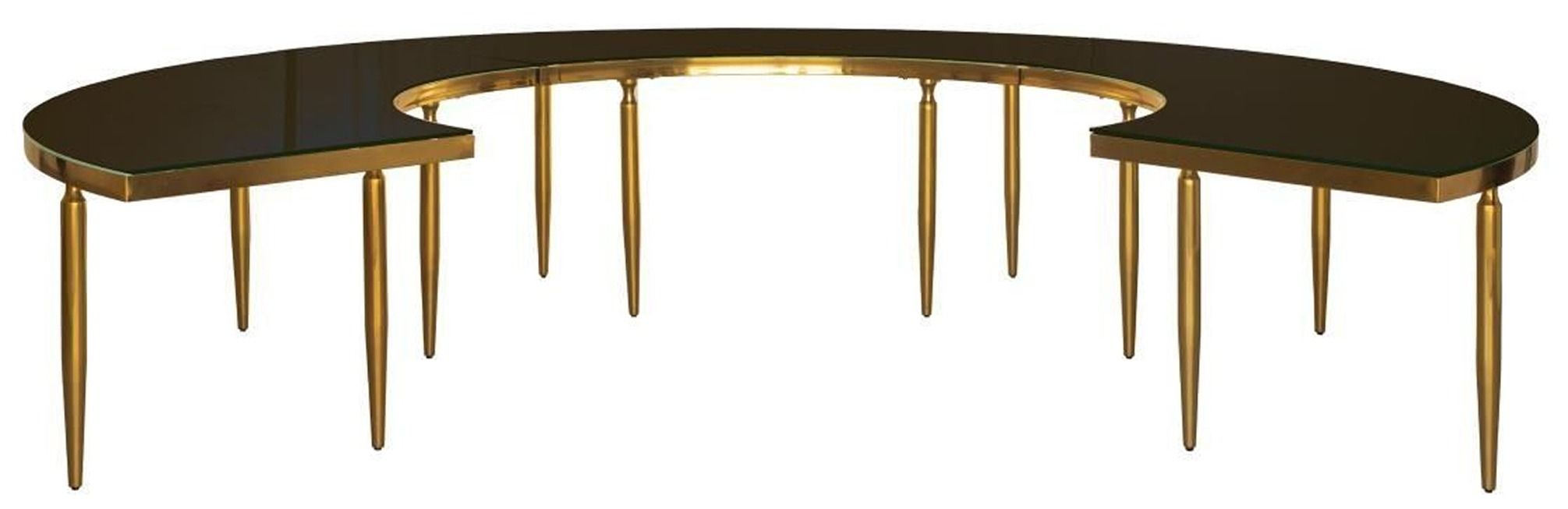 3 sections serpentine table GABLE in GOLD with black GLASS top