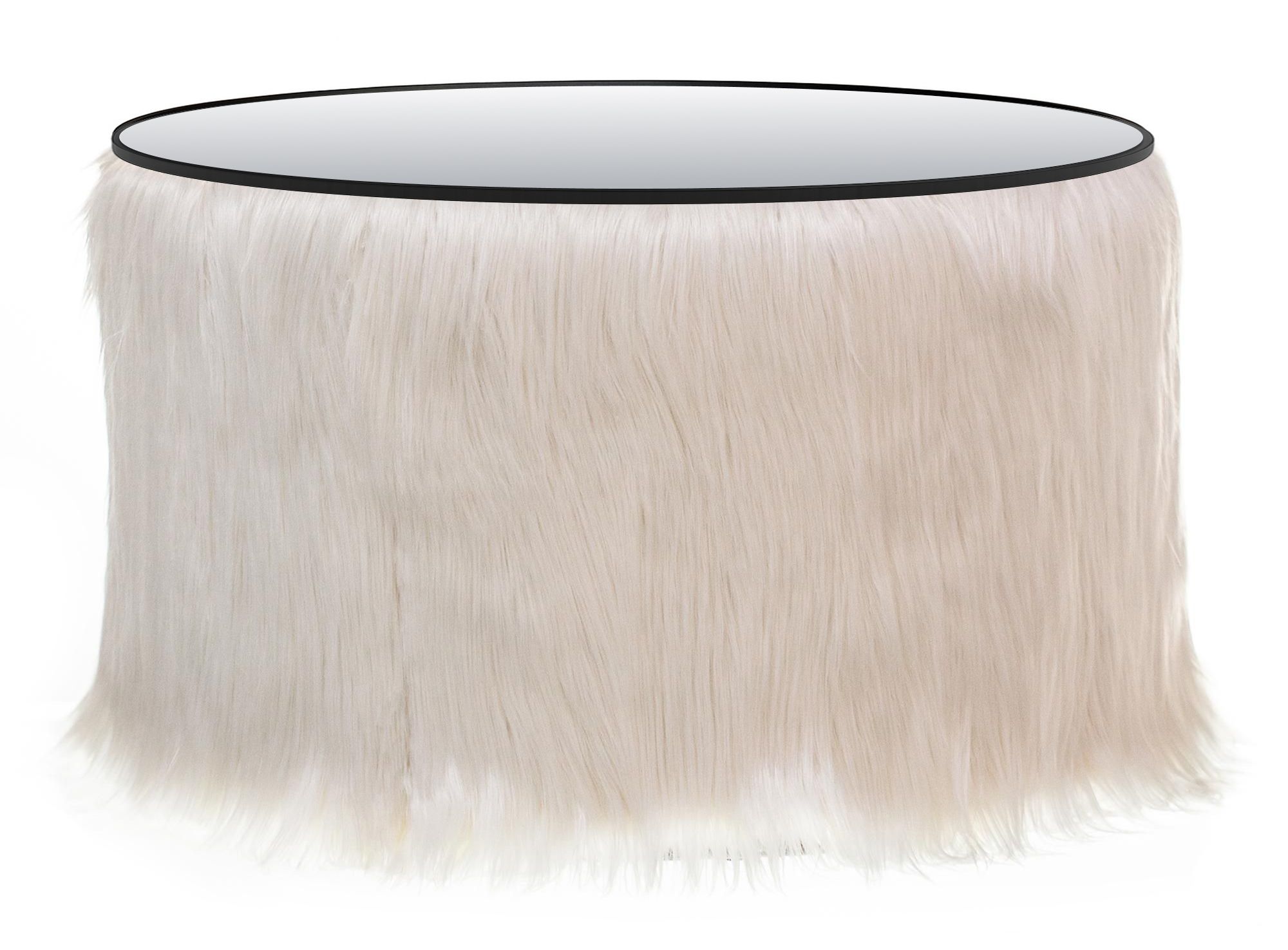 NORMAN FUR TABLE large with mirrored top, white fur #823