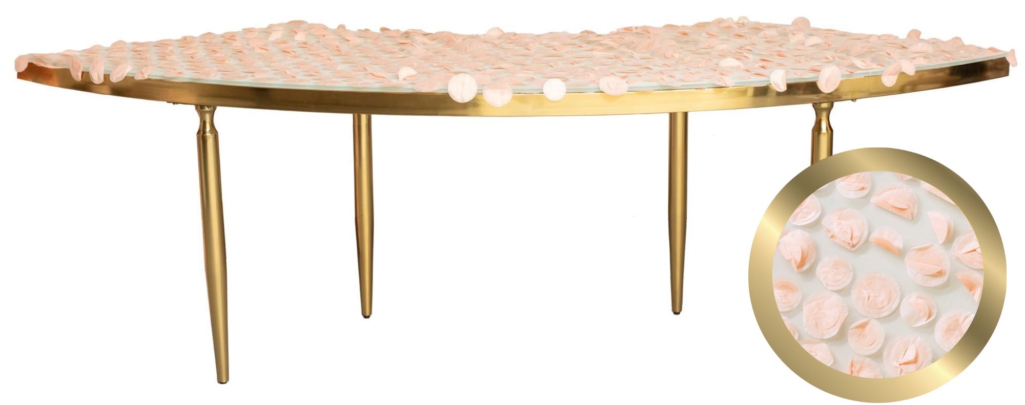 Gold serpentine table with a unique designer fantasy tabletop.