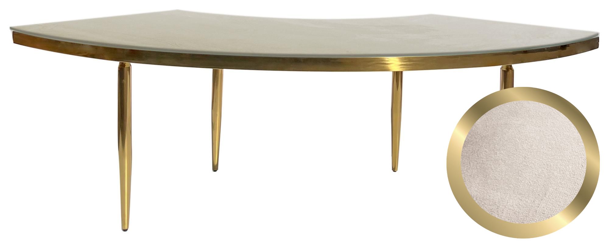 Gold serpentine table with a soft velvet tabletop and elegant slim legs.