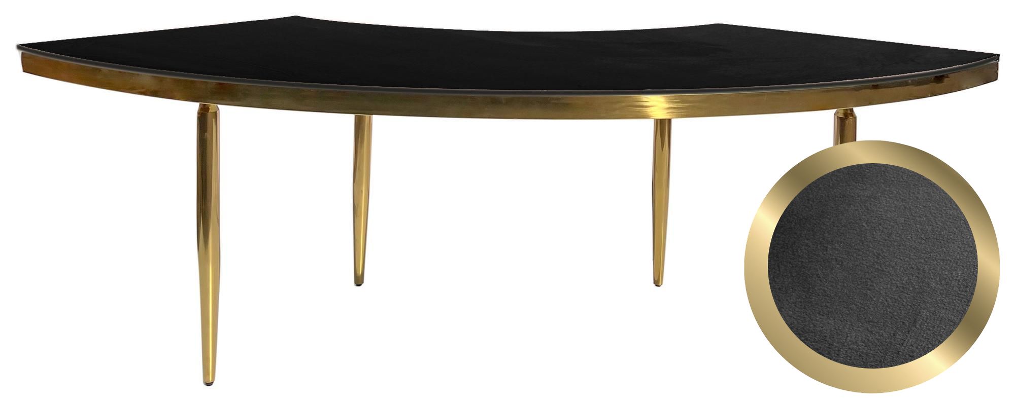 Gold serpentine table with a soft velvet tabletop and elegant slim legs.