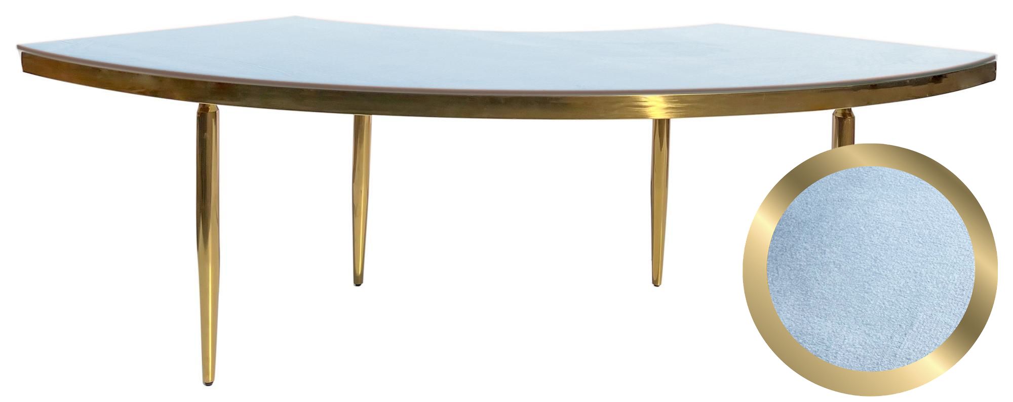 Gold serpentine table with a soft velvet tabletop and elegant slim legs.