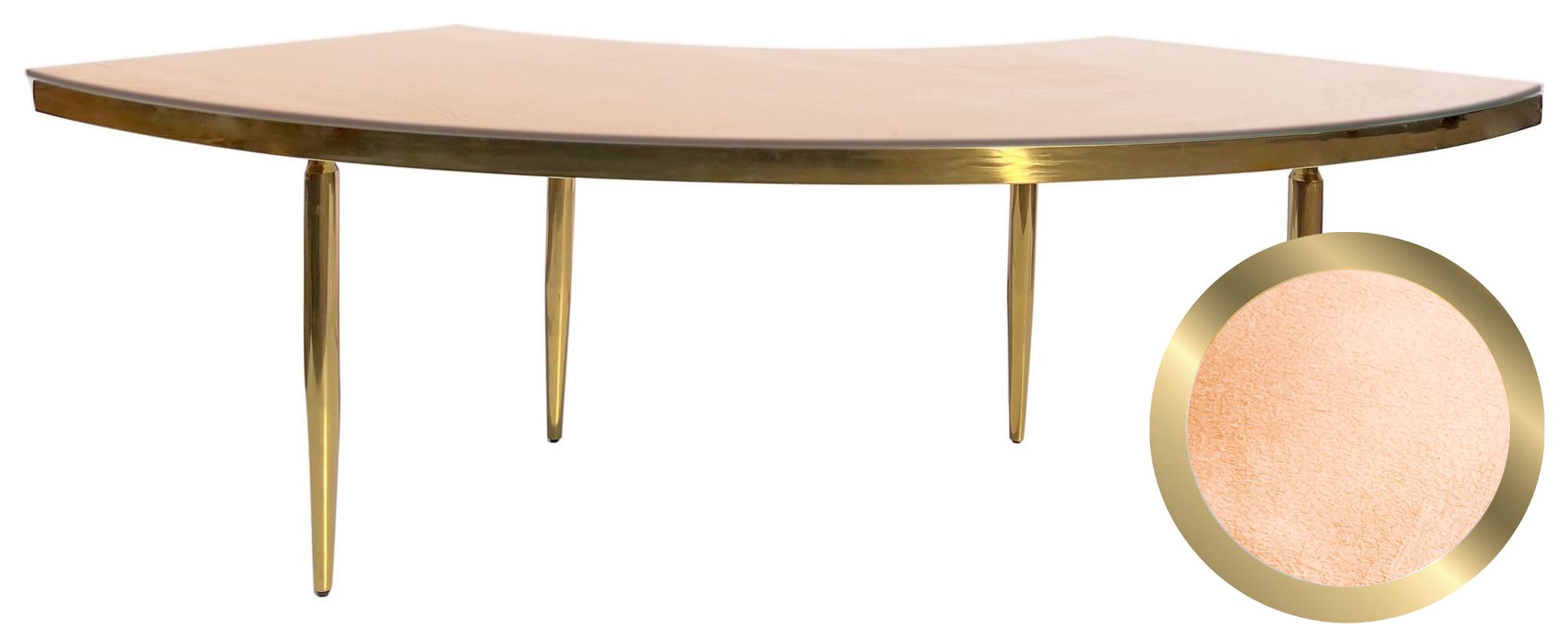 Gold serpentine table with a soft velvet tabletop and elegant slim legs.