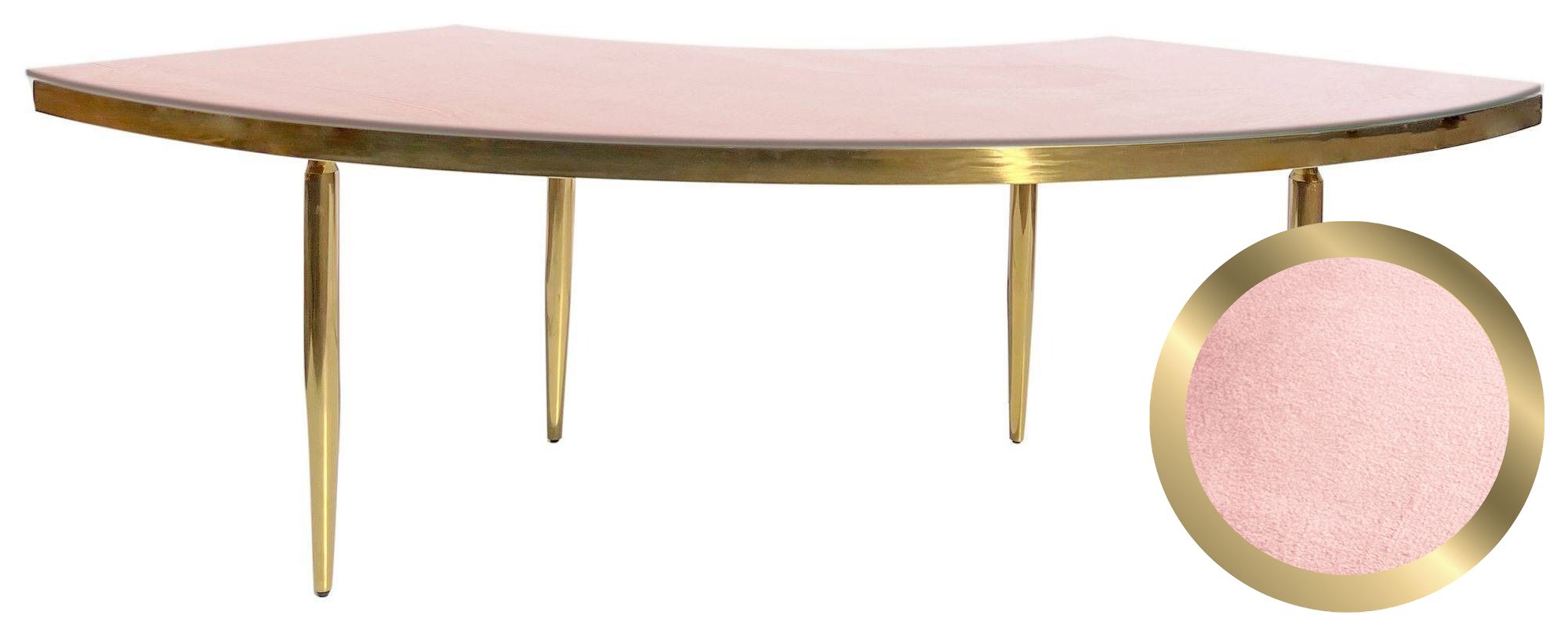 Gold serpentine table with a soft velvet tabletop and elegant slim legs.