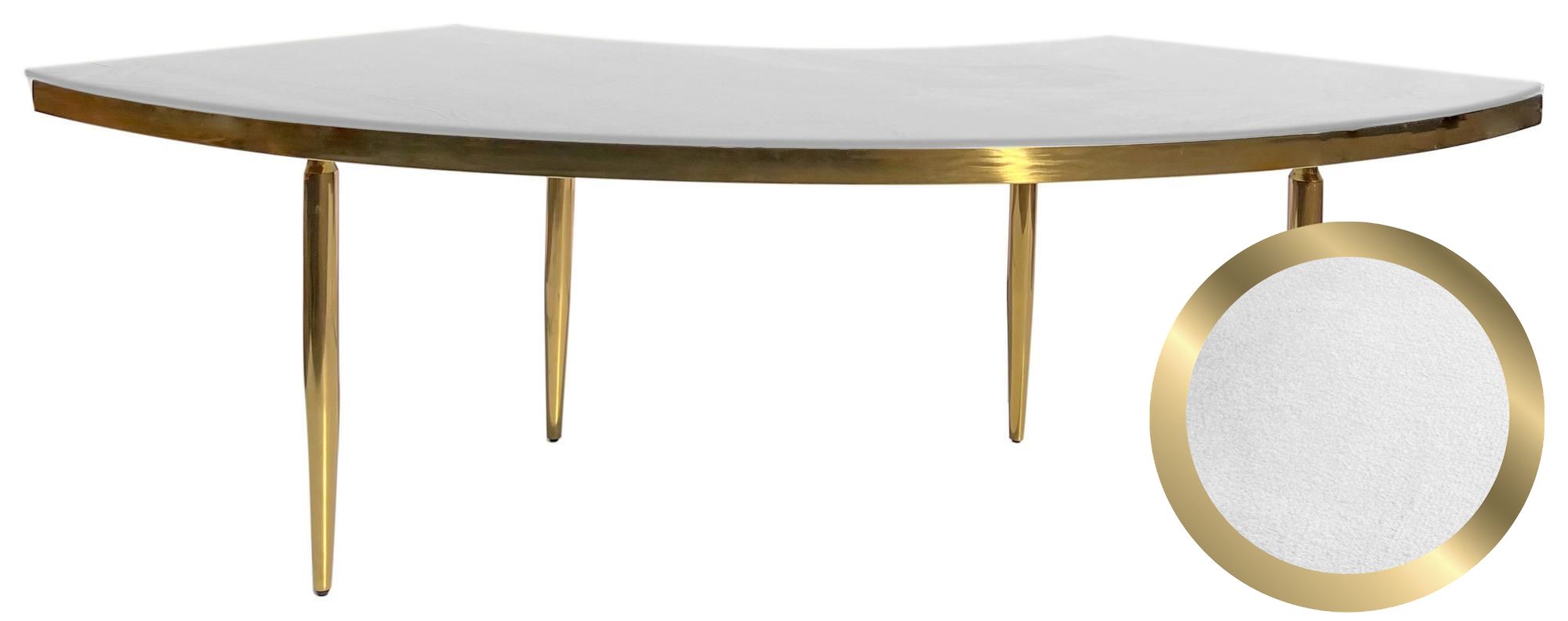 Gold serpentine table with a soft velvet tabletop and elegant slim legs.