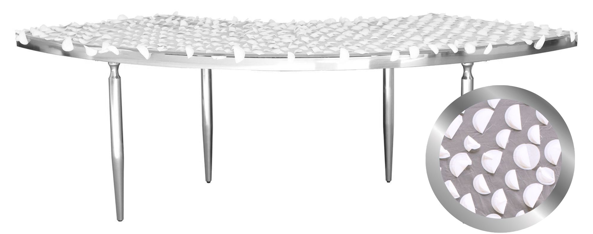 Silver serpentine table with a unique designer fantasy top.
