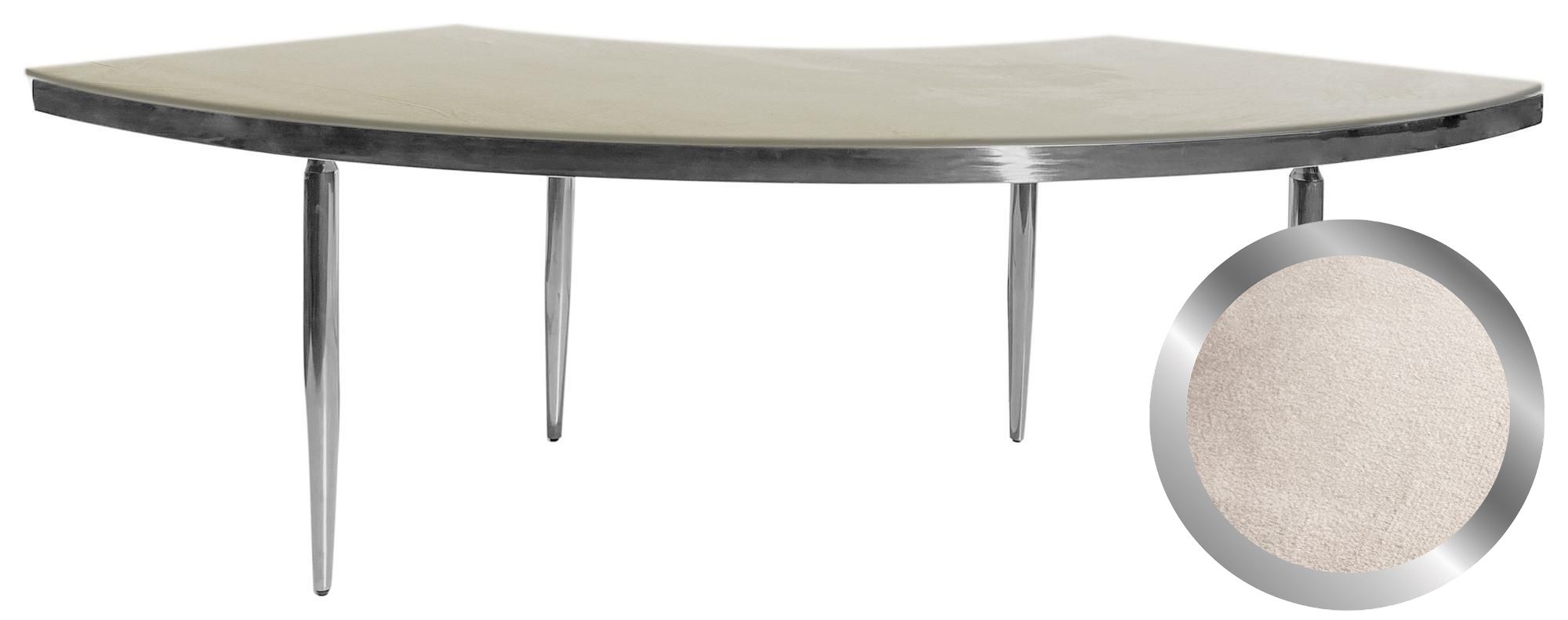 Silver serpentine table with a velvet tabletop in an elegant shade.