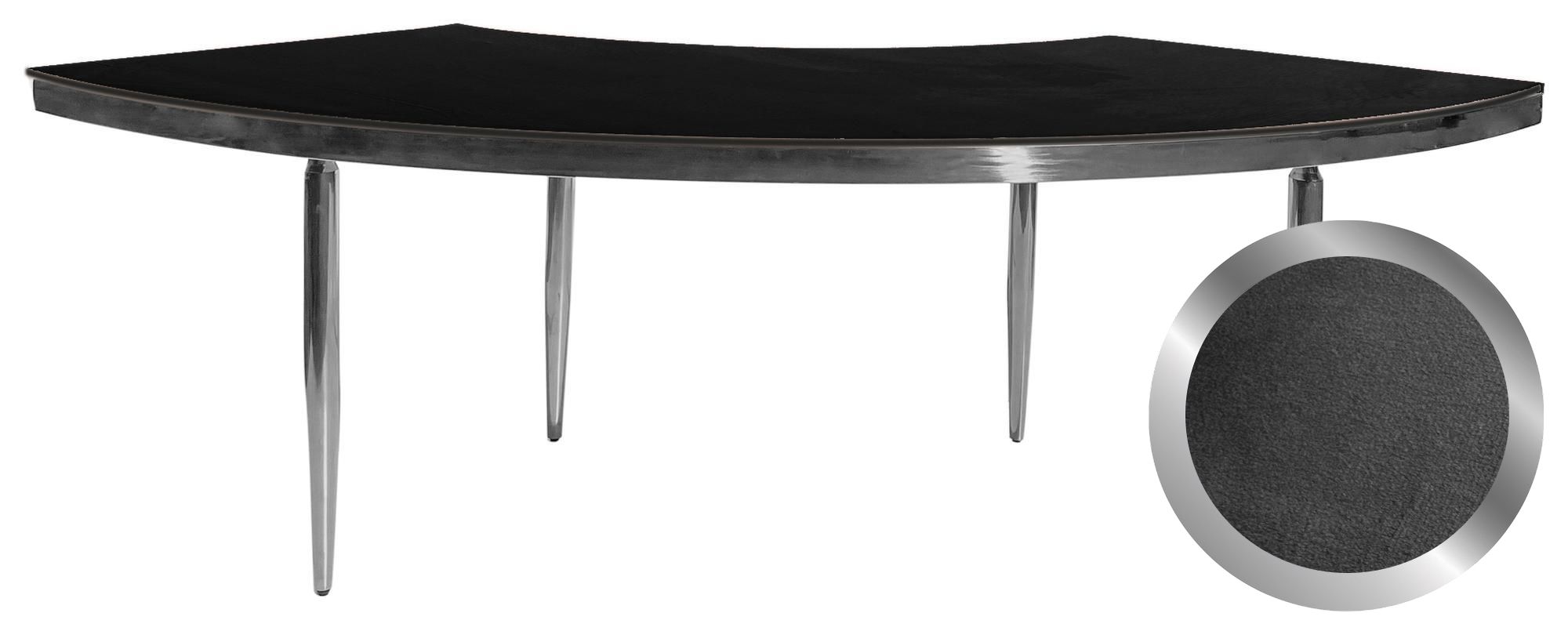 Silver serpentine table with a velvet tabletop in an elegant shade.