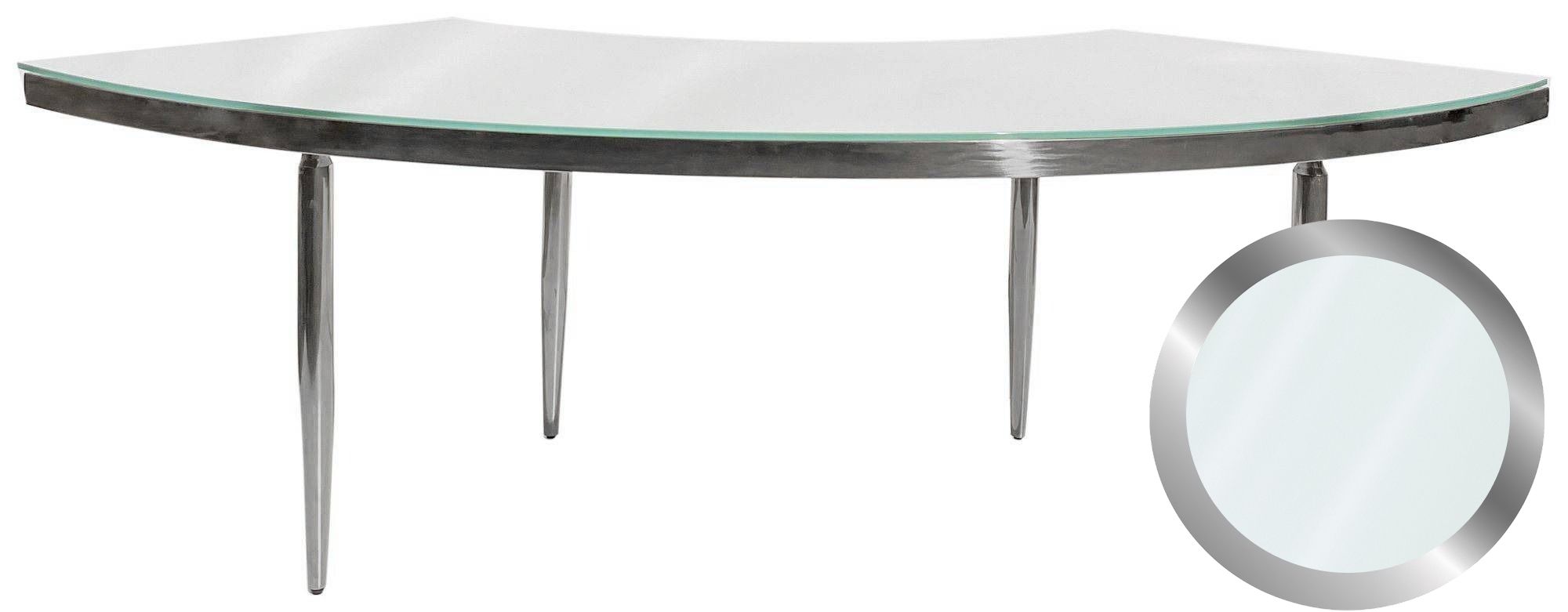 1 section silver GABLE serpentine table with white GLASS top
