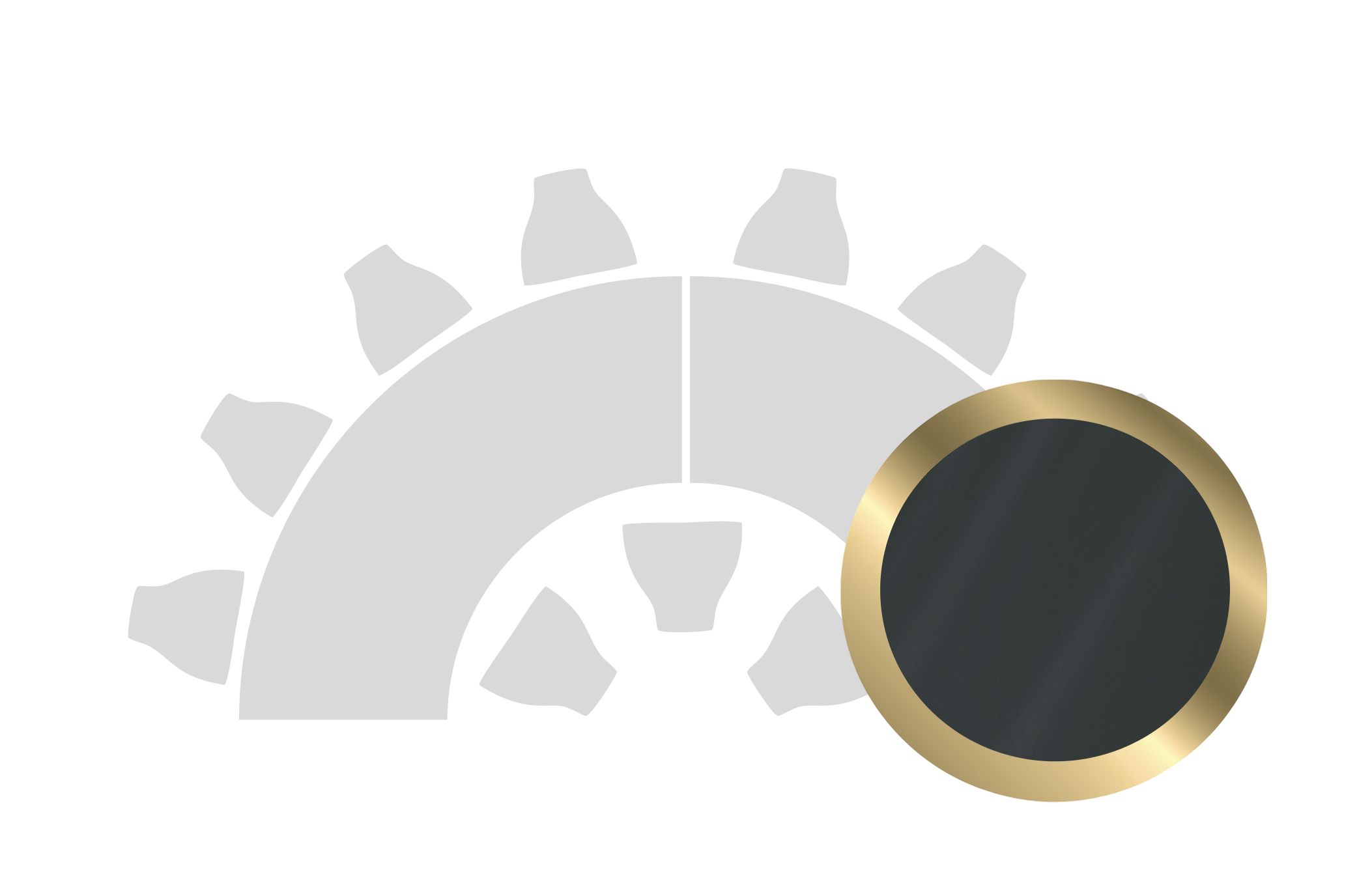 HALFMOON-SHAPED table set in GOLD with black GLASS top