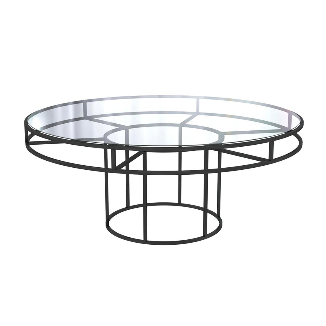 Black round CORNELL table with clear glasstop