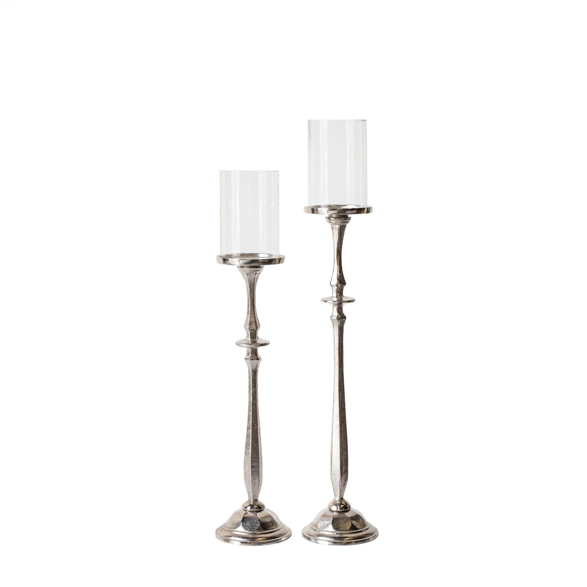 VESTRIS silver candleholders — polished set of two for elegant events.