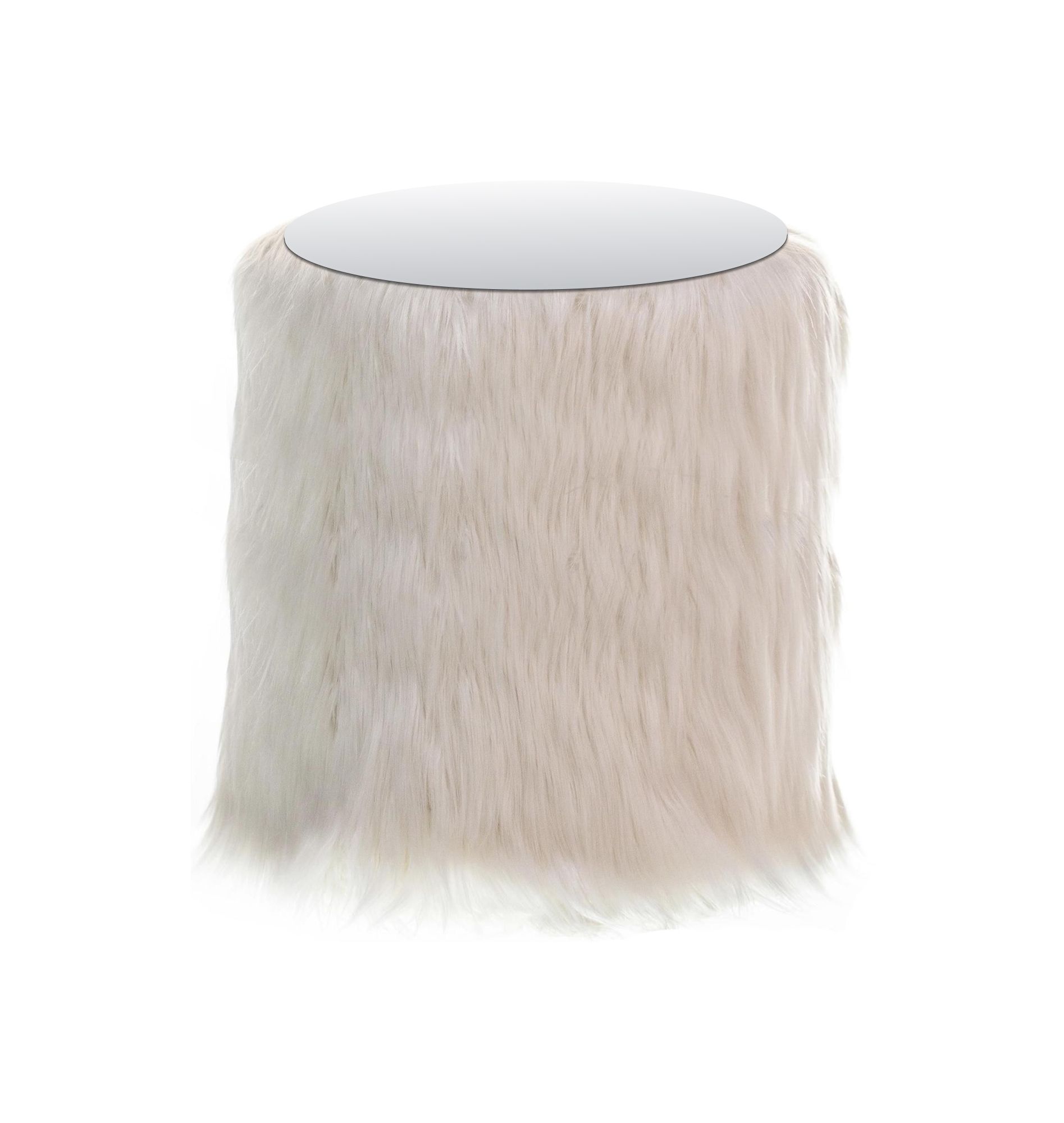 NORMAN FUR TABLE medium with mirrored top, white fur #823