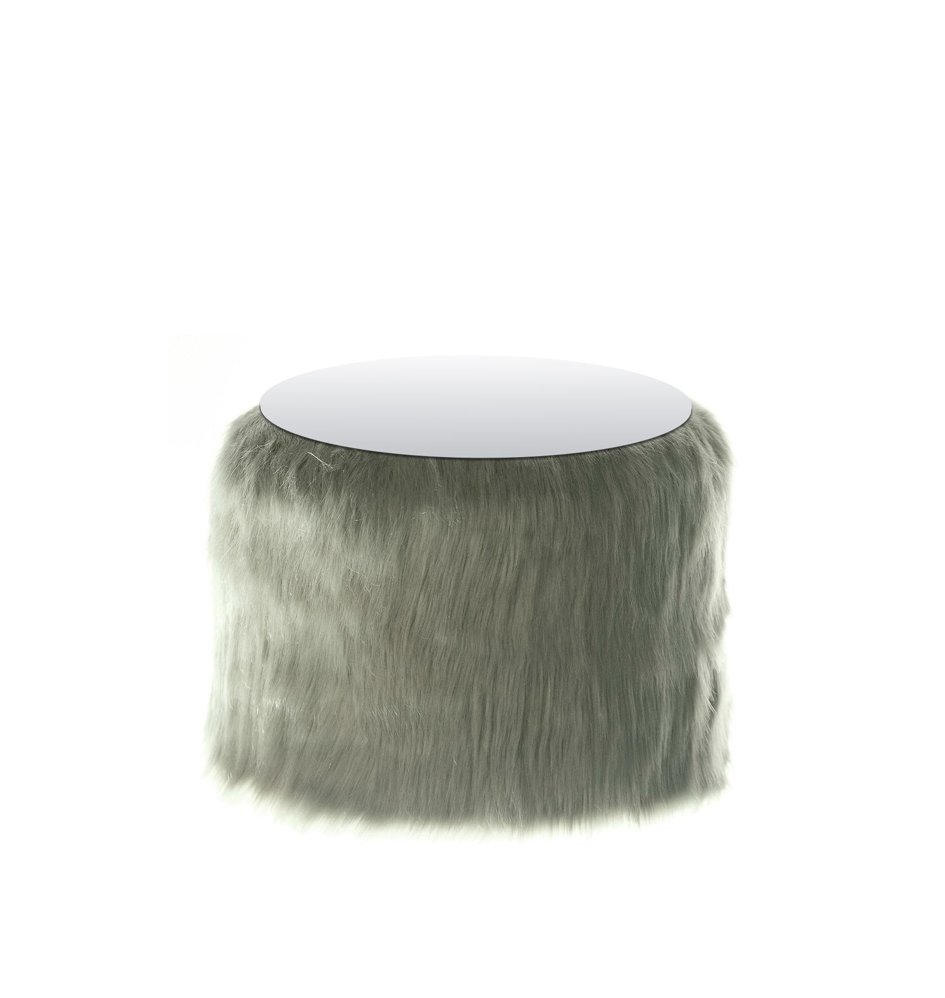 NORMAN FUR TABLE small with mirrored top, green fur #824