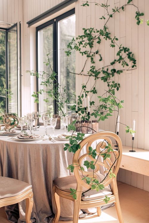 Artist’s Studio Setting — Round Table & Carved Chairs