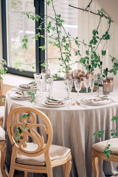 Artist’s Studio Setting — Round Table & Carved Chairs