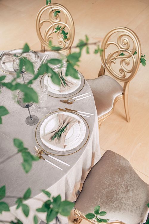 Artist’s Studio Setting — Round Table & Carved Chairs