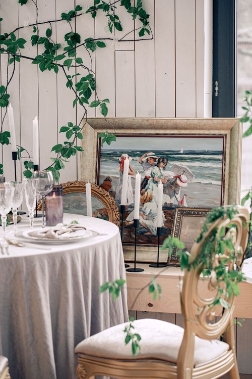 Artist’s Studio Setting — Round Table & Carved Chairs