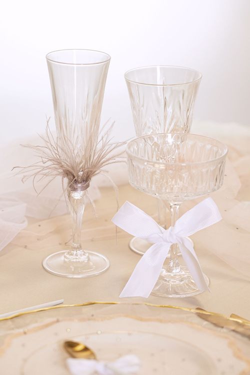 Beige table setting at rectangular table