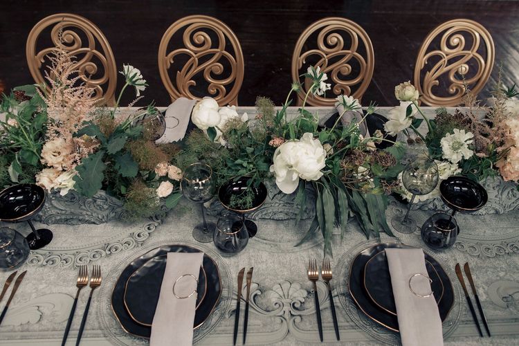 Black-Tie Gala — Rectangular Table, Gold Highlights