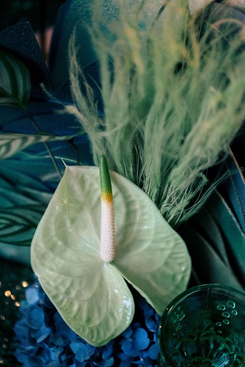Blue-Green Sequin Gleam — Rectangular Tablescape