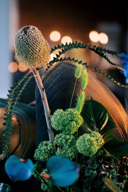 Blue-Green Sequin Gleam — Rectangular Tablescape