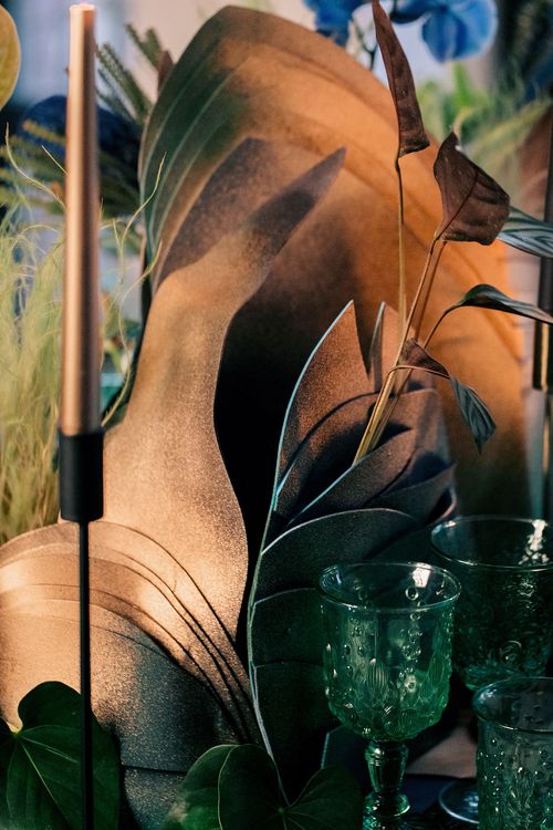 Blue-Green Sequin Gleam — Rectangular Tablescape