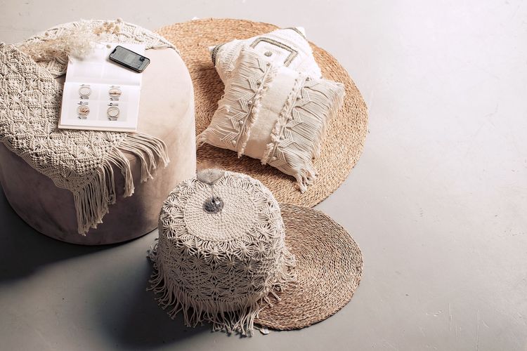 Boho lounge with ottomans