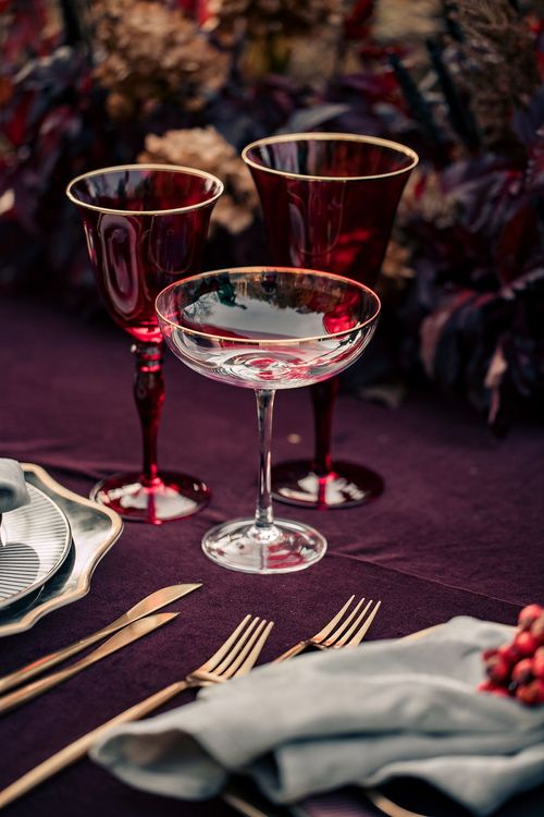 Burgundy outdoor table setting