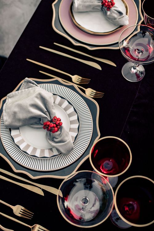 Burgundy outdoor table setting