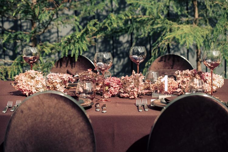 Chocolate table setting at rectangular table