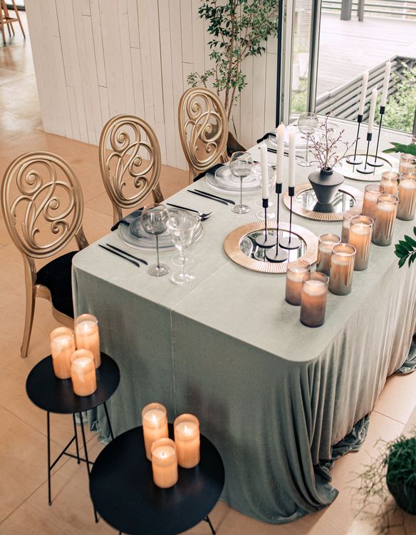 Classic Carved Chairs — Velvet Rectangular Dinner