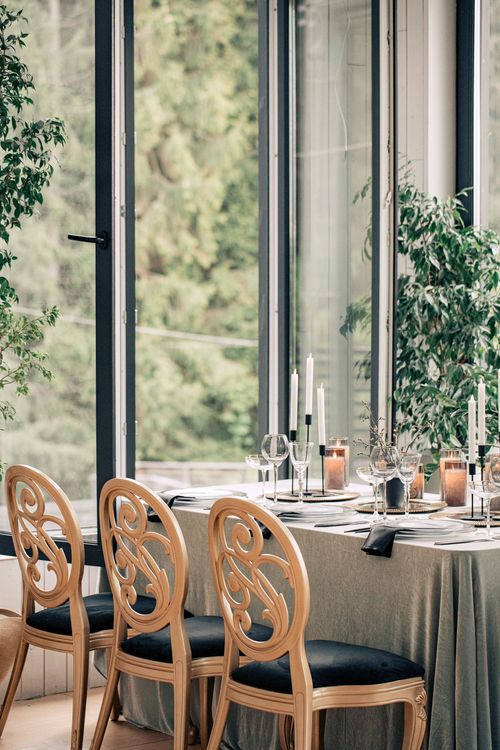 Classic Carved Chairs — Velvet Rectangular Dinner