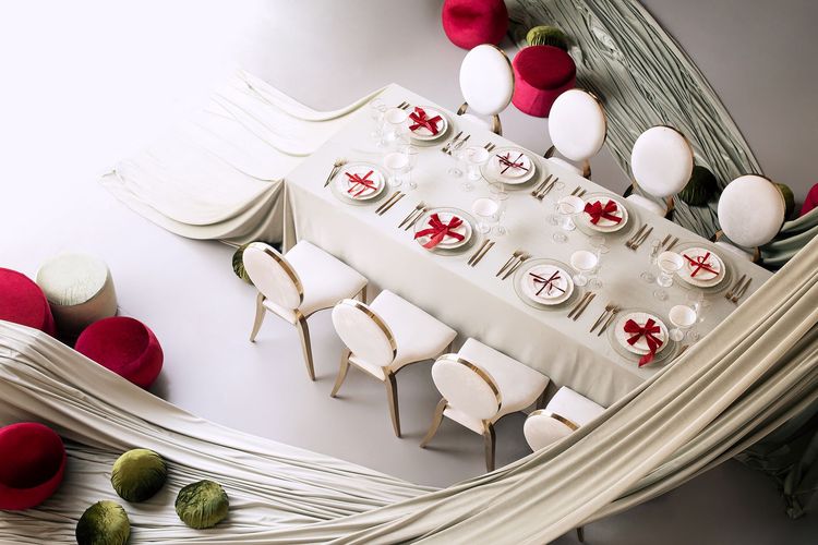 Clean New Year Setting — Drapery, Velvet, Red Bow