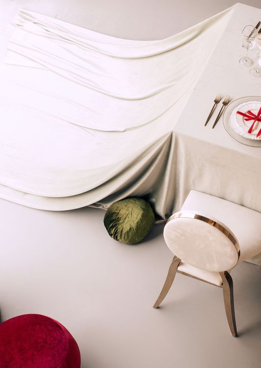 Clean New Year Setting — Drapery, Velvet, Red Bow