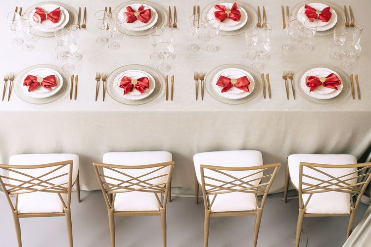 Clean New Year Setting — Drapery, Velvet, Red Bow