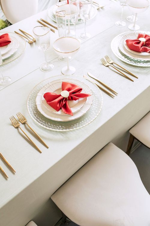 Clean New Year Setting — Drapery, Velvet, Red Bow