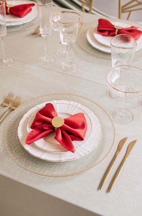 Clean New Year Setting — Drapery, Velvet, Red Bow