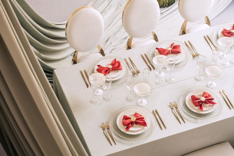 Clean New Year Setting — Drapery, Velvet, Red Bow