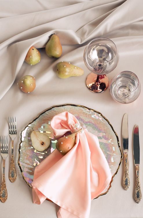 Elegant Satin Table — Pears and Pearls