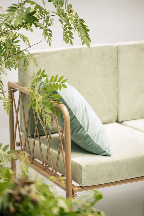 Fern and chocolate lounge setup