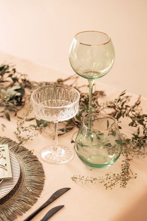 Fern-beige table setting at rectangular table