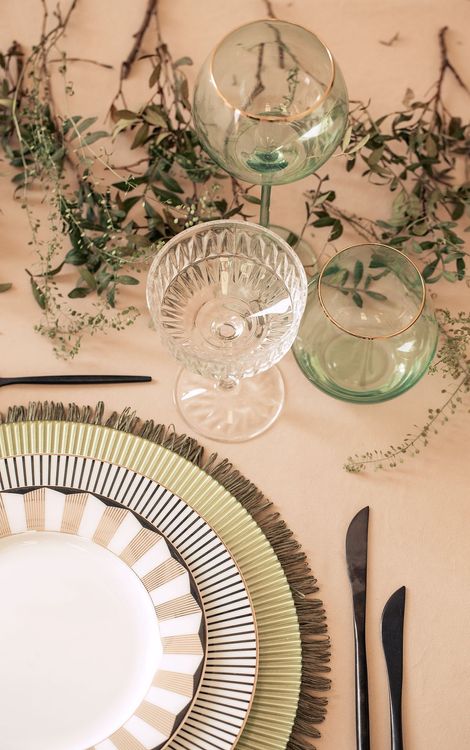 Fern-beige table setting at rectangular table