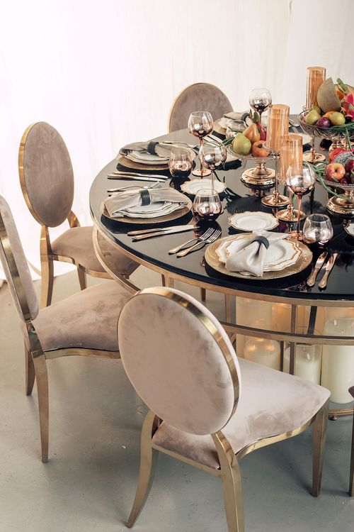 Glass rectangular banquet table setup