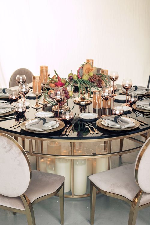 Glass rectangular banquet table setup