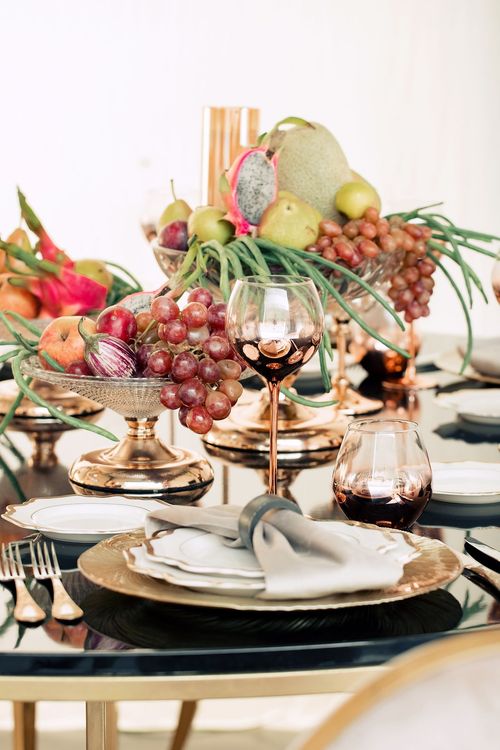Glass rectangular banquet table setup