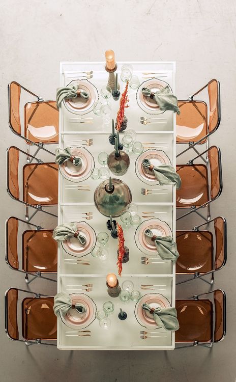 Glass rectangular table amber coral decor